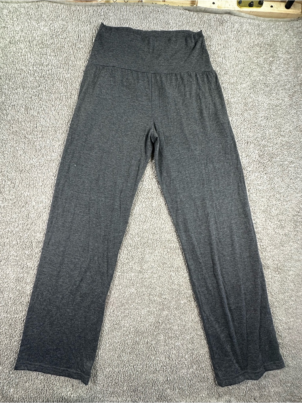Maternity Pants Large Gray Over The Belly Lounge Yoga Wide Leg Pockets Stretch L